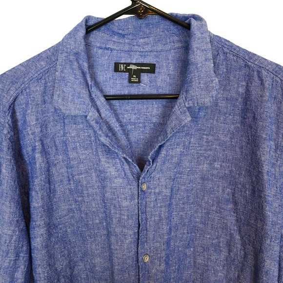 INC International Concepts Mens XL Blue Linen Blend Long Sleeves Button Up Shirt - Picture 2 of 8